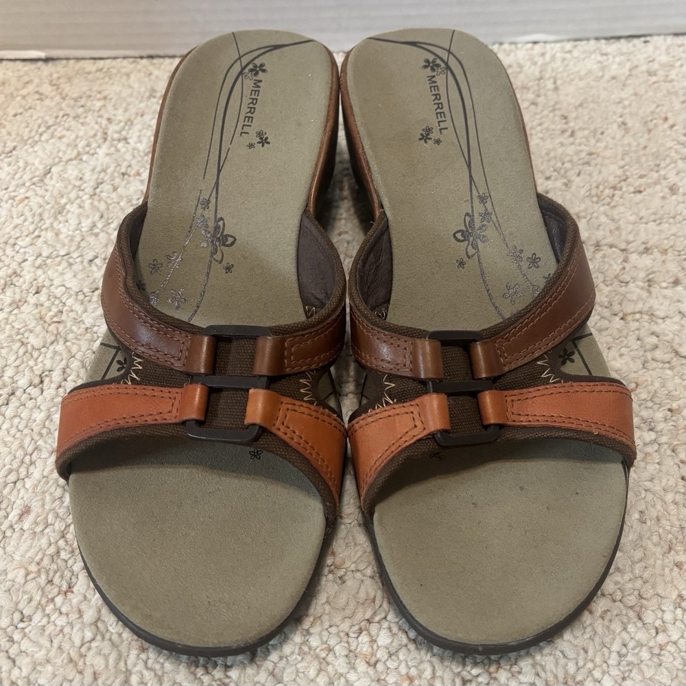 Merrell Sandals 9 Wedge Dewberry Brown 157743 Performance Footwear Vibram SlipOn
